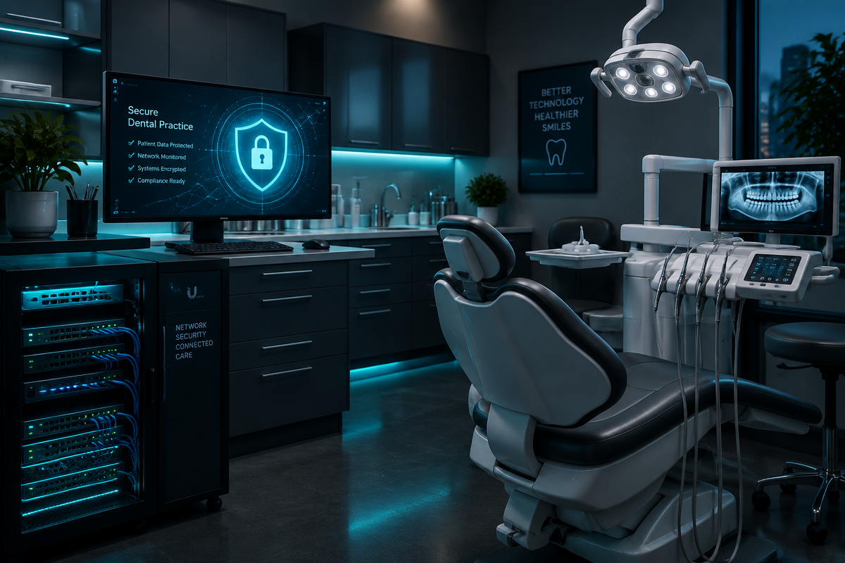 Dental office workstations and equipment secured by HIPAA-focused IT monitoring